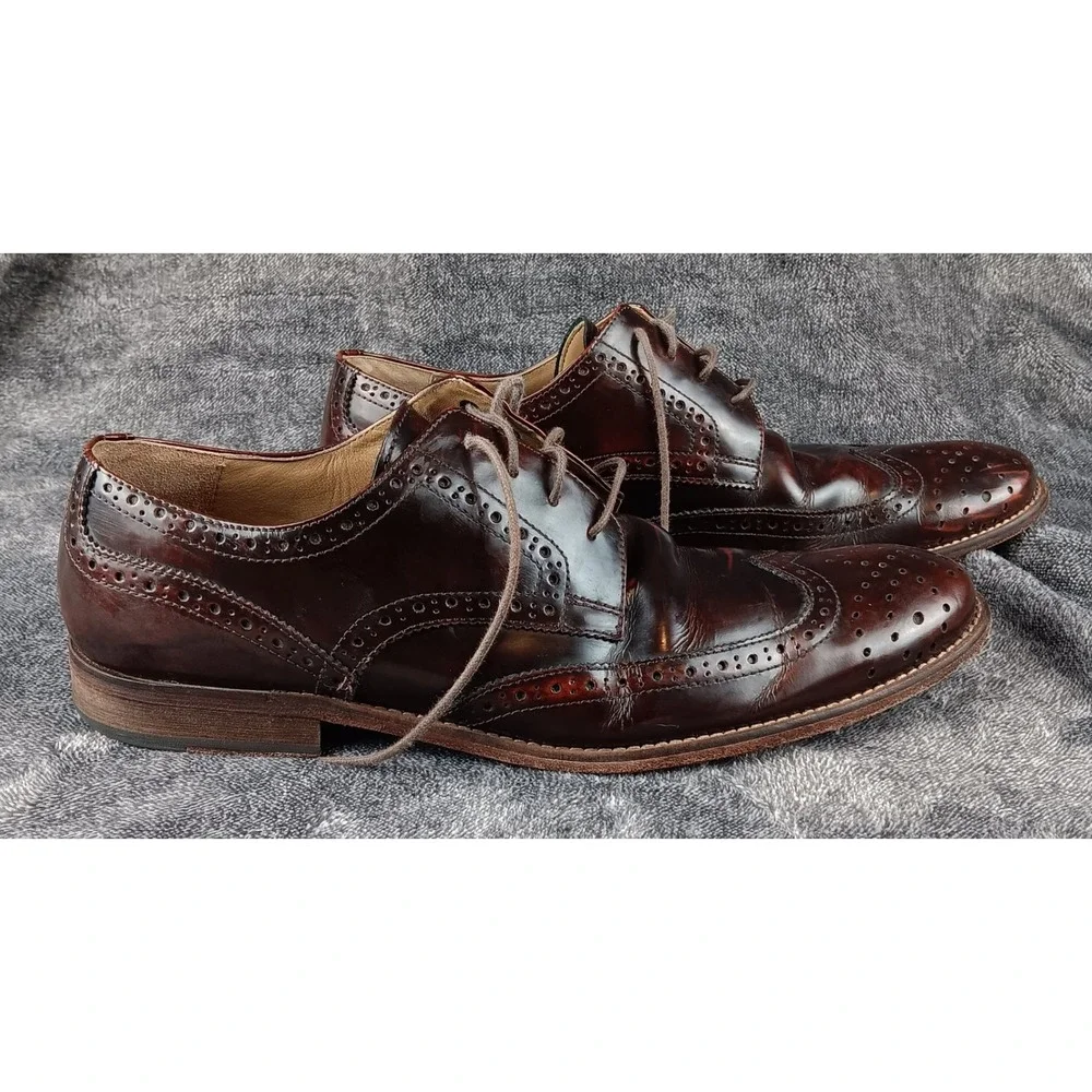 Hush‎ Puppies Bozeman Cognac Brown Leather Wingtip Oxford Dress Shoes US 12